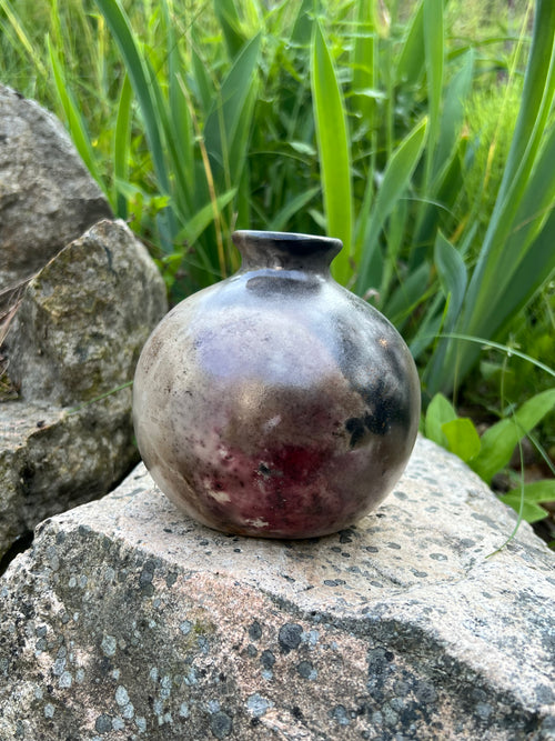 Pit Fired Ball Bud Vase