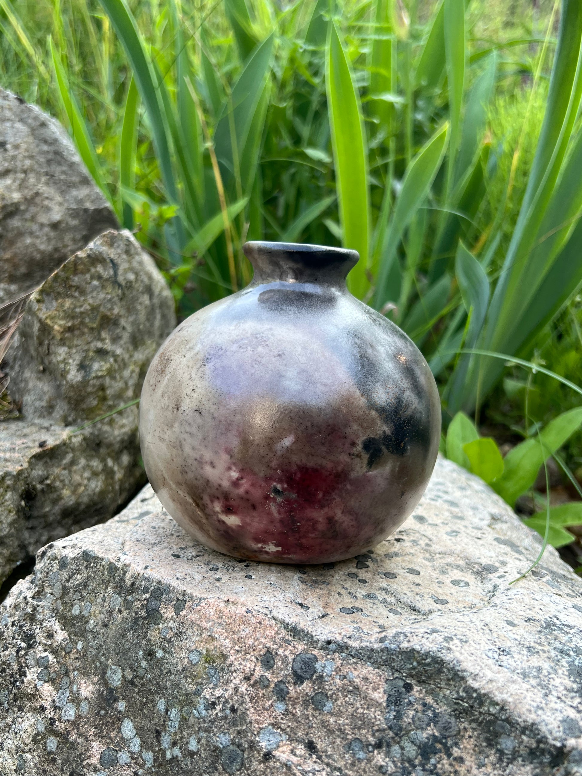 Pit Fired Ball Bud Vase