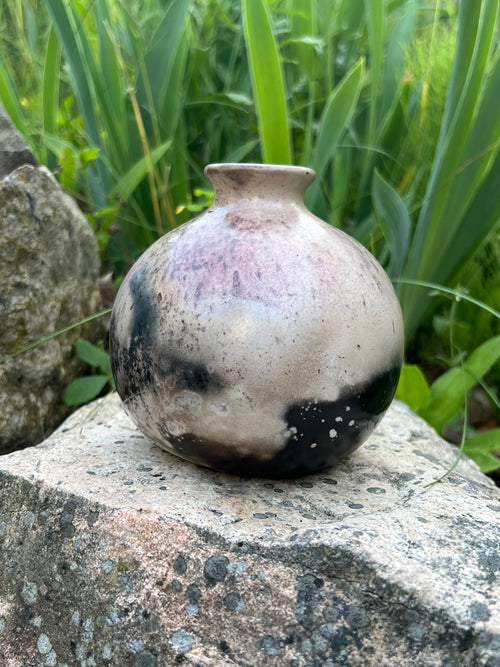 Pit Fired Ball Bud Vase