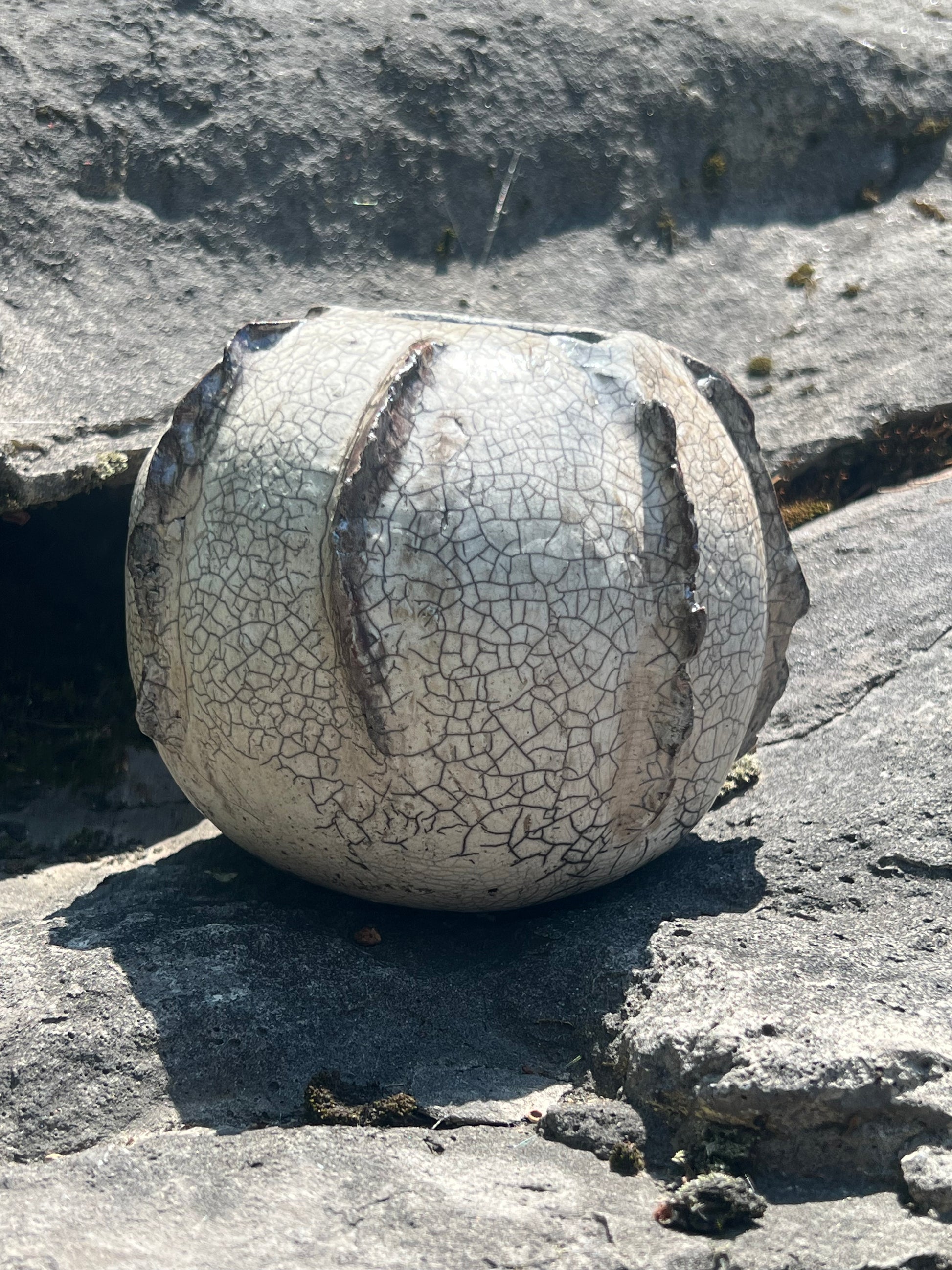 White Crackle Raku Ball